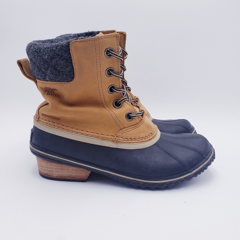 Sorel Slimpack II Lace Boot Elk Black Waterproof Leather Duck Boots‎ Womens 8